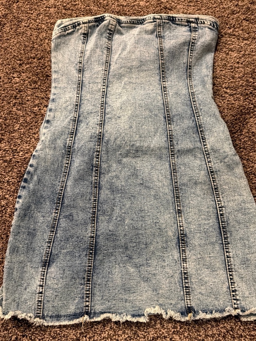 High-Rise Light Blue Denim Tube Skirt with Raw Hem